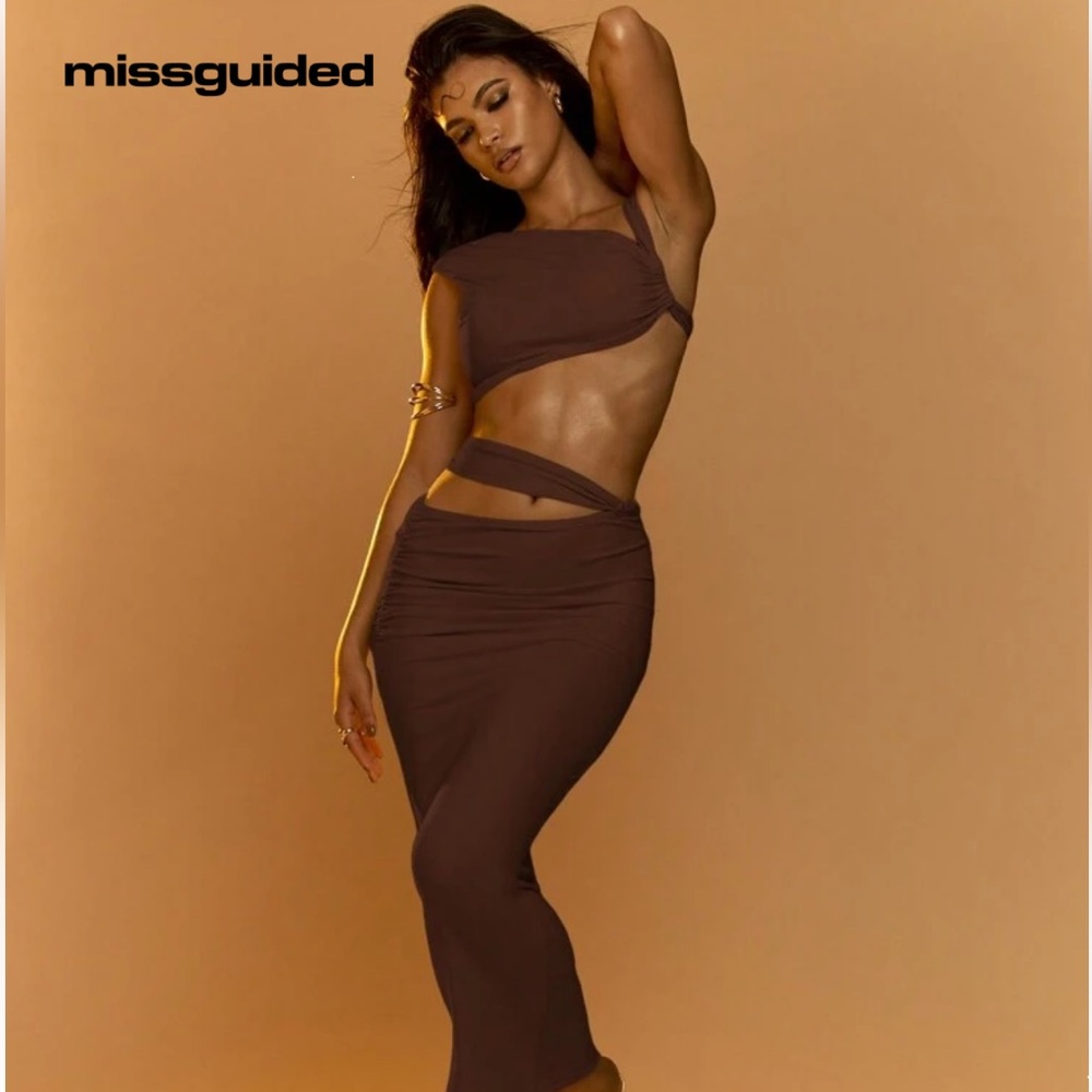 Brown Stretch Midi Skirt